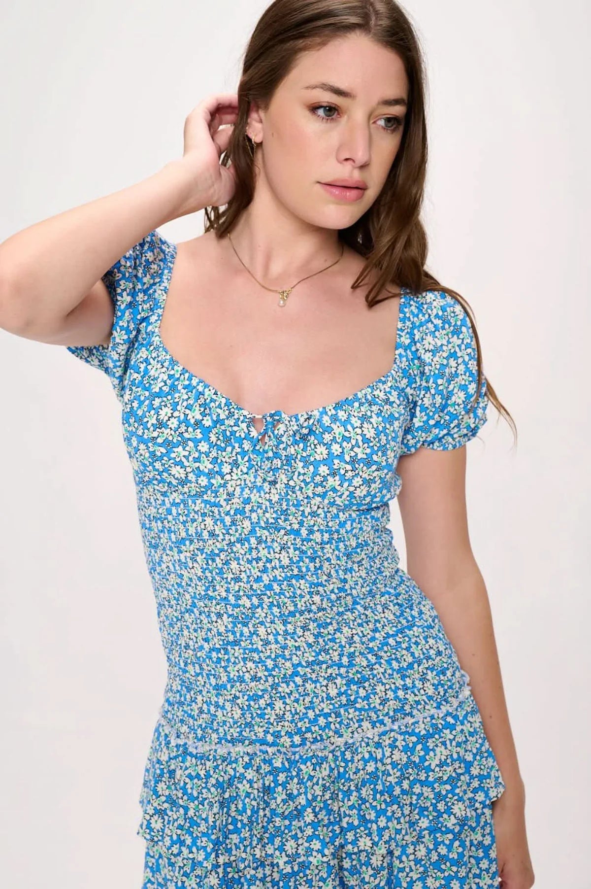 Mimi Blue Floral Puff Sleeve Mini Dress