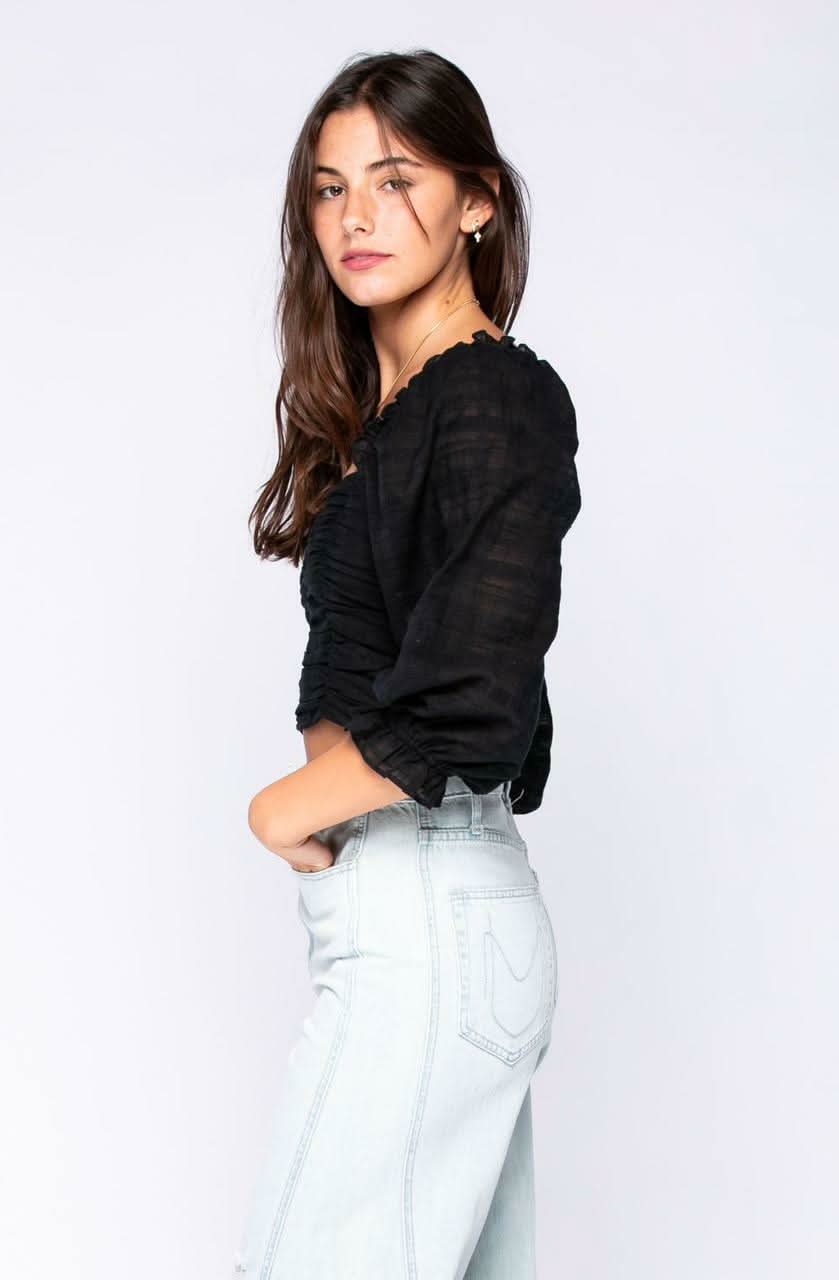 Mikayla Black Ruched Crop Top