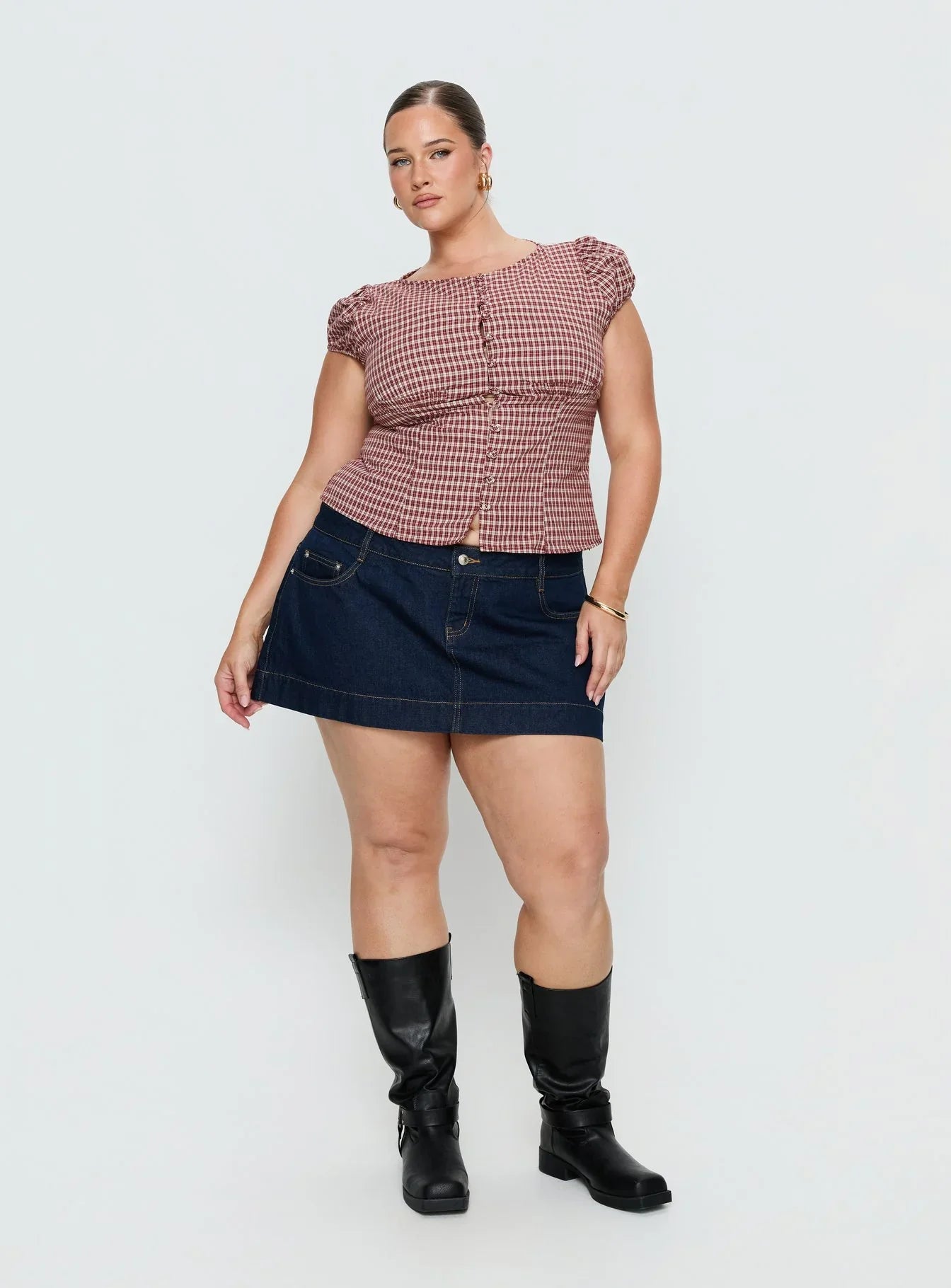Warna Low Rise Denim Mini Skirt Dark Wash Curve