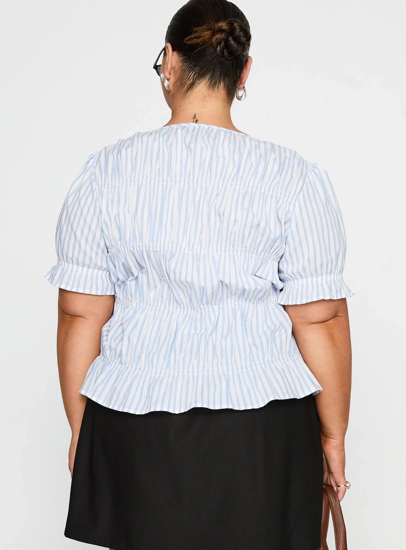 Alistair Bow Tie Top Blue White Stripe Curve