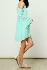 Welcome Back Mint Cold Shoulder Lace Up Dress
