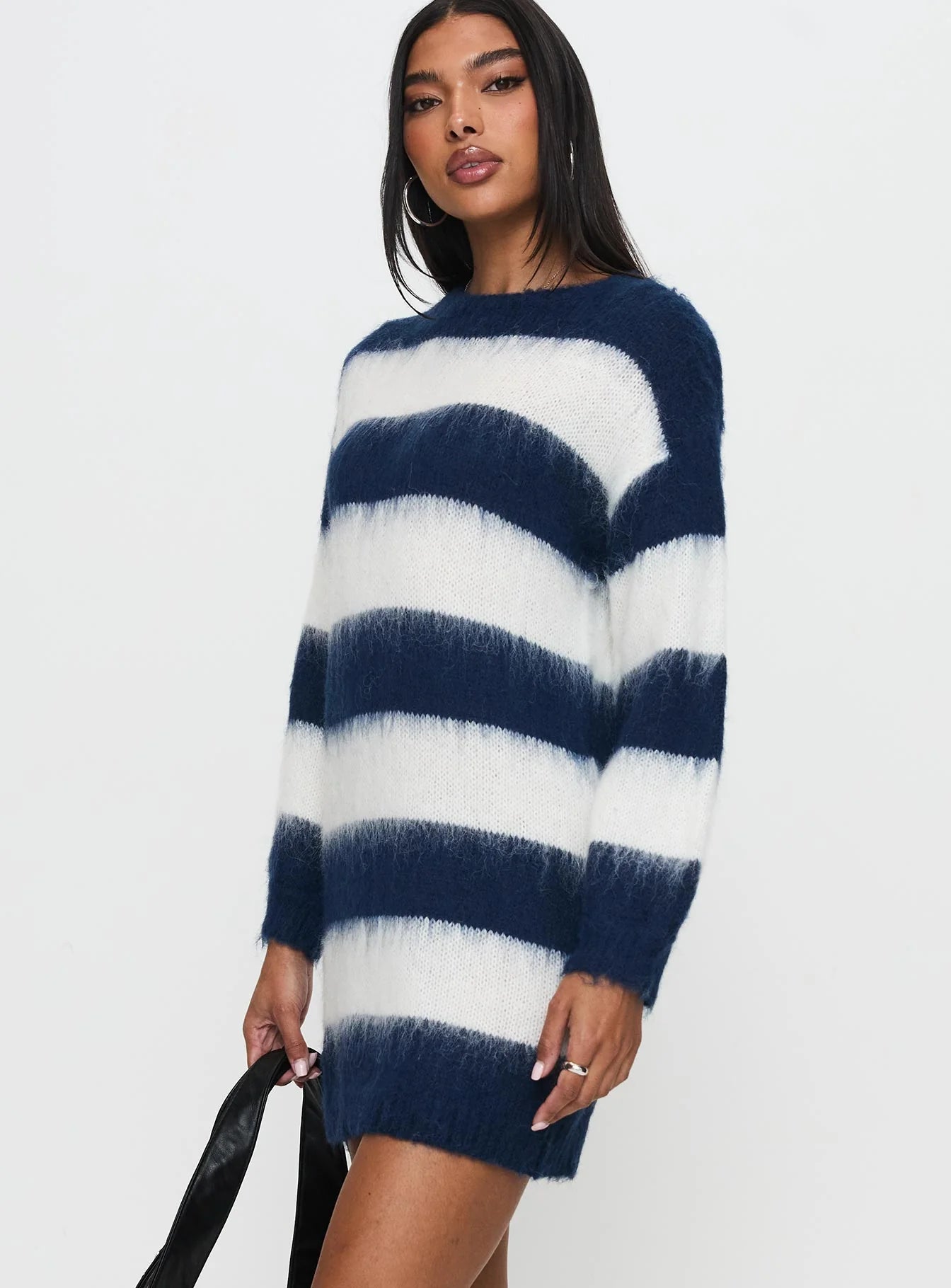 Iryna Long Sleeve Knit Mini Dress Navy White Stripe