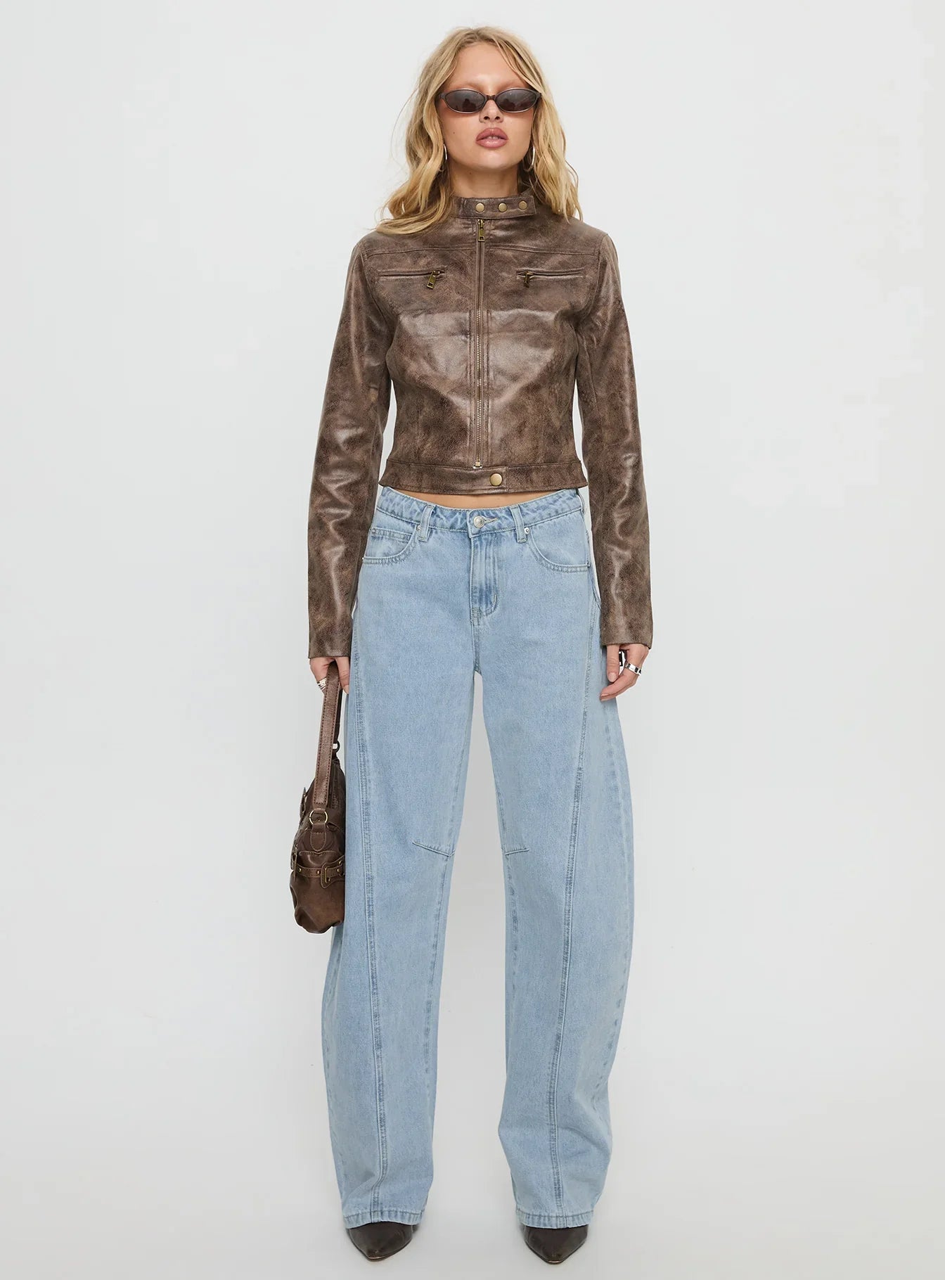 Lost Track Mid Rise Barrel Leg Jeans Ice Wash