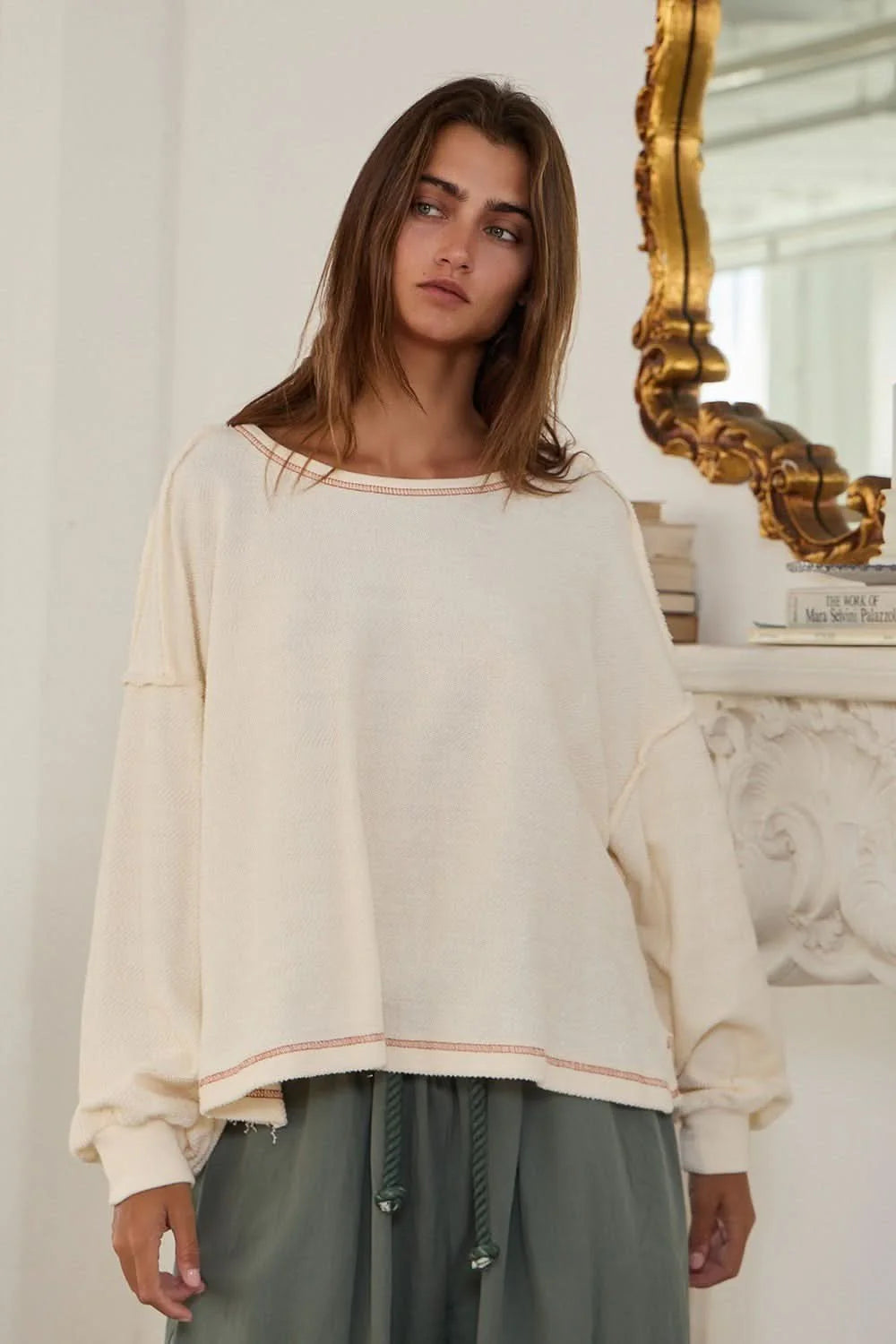 Libby Cream Open Back Long Sleeve Top