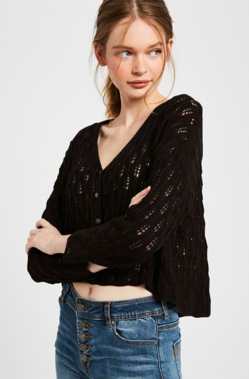 Vanessa Black Cropped Cardigan Sweater