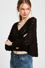 Vanessa Black Cropped Cardigan Sweater