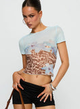 Pop Quiz Mesh Top Blue Leopard