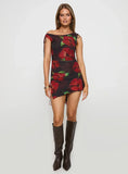 Harmonie One Shoulder Mini Dress Brown Red