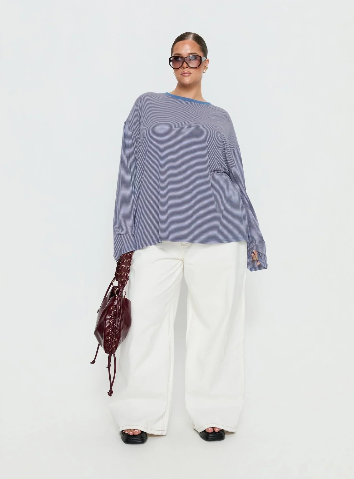 Marlah Long Sleeve Top Blue Stripe Curve