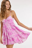 Allie Pink and White Print Babydoll Mini Dress