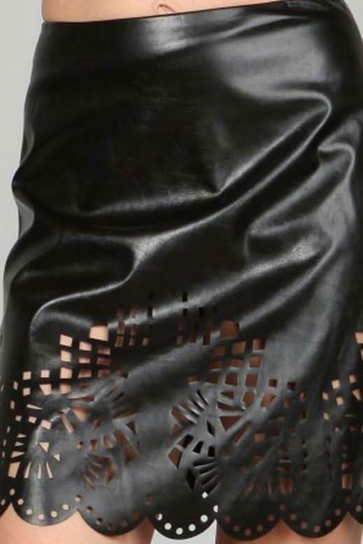 Ark Co Party On Black Vegan Leather Laser Cut Skirt
