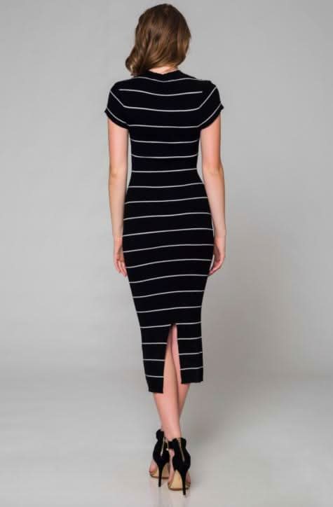 Obvious Fondness Black White Striped Midi Sweater Dress