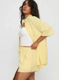 Peni Drawstring Linen Shorts Yellow