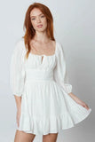 Enchanting White Three Quarter Sleeve Mini Dress