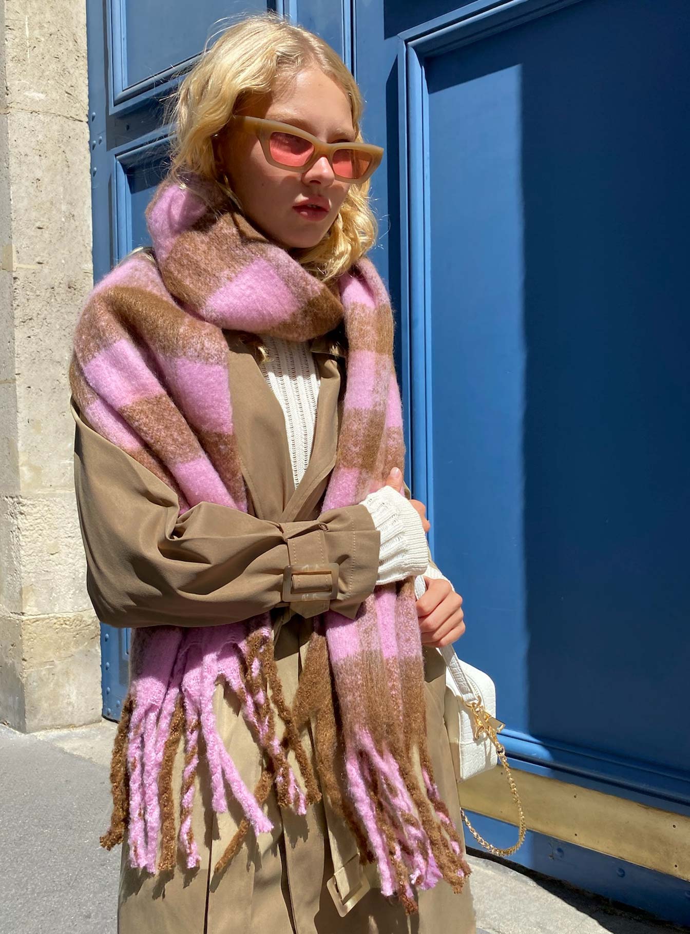 Piero Check Scarf Pink Brown