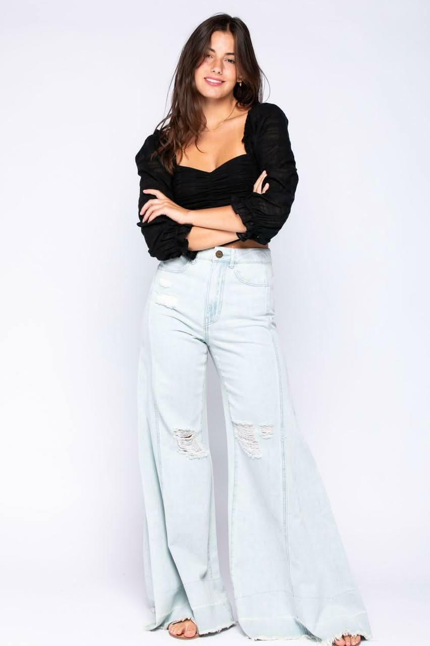 Mikayla Black Ruched Crop Top
