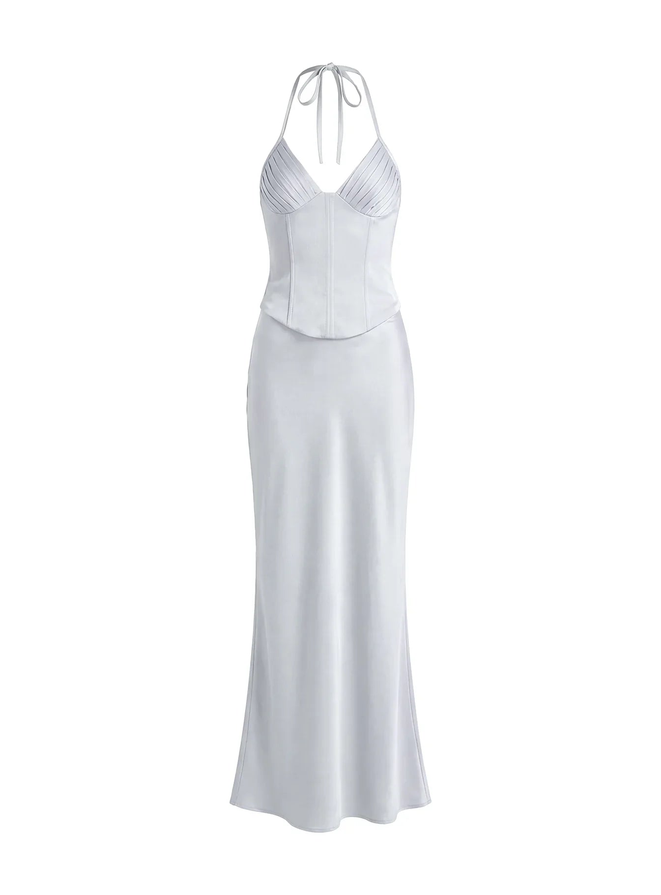 Devotedness Satin Corset Maxi Dress Silver