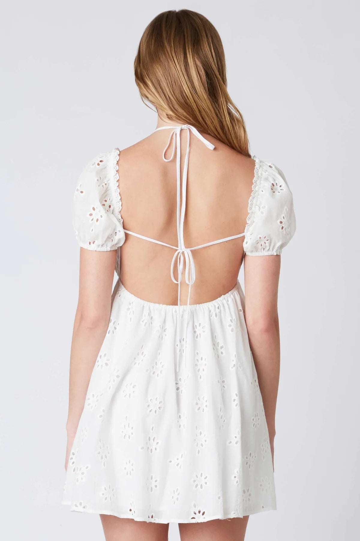 Dana White Eyelet Off Shoulder Halter Dress