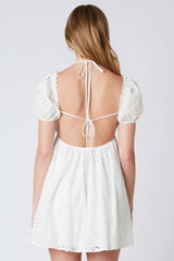 Dana White Eyelet Off Shoulder Halter Dress