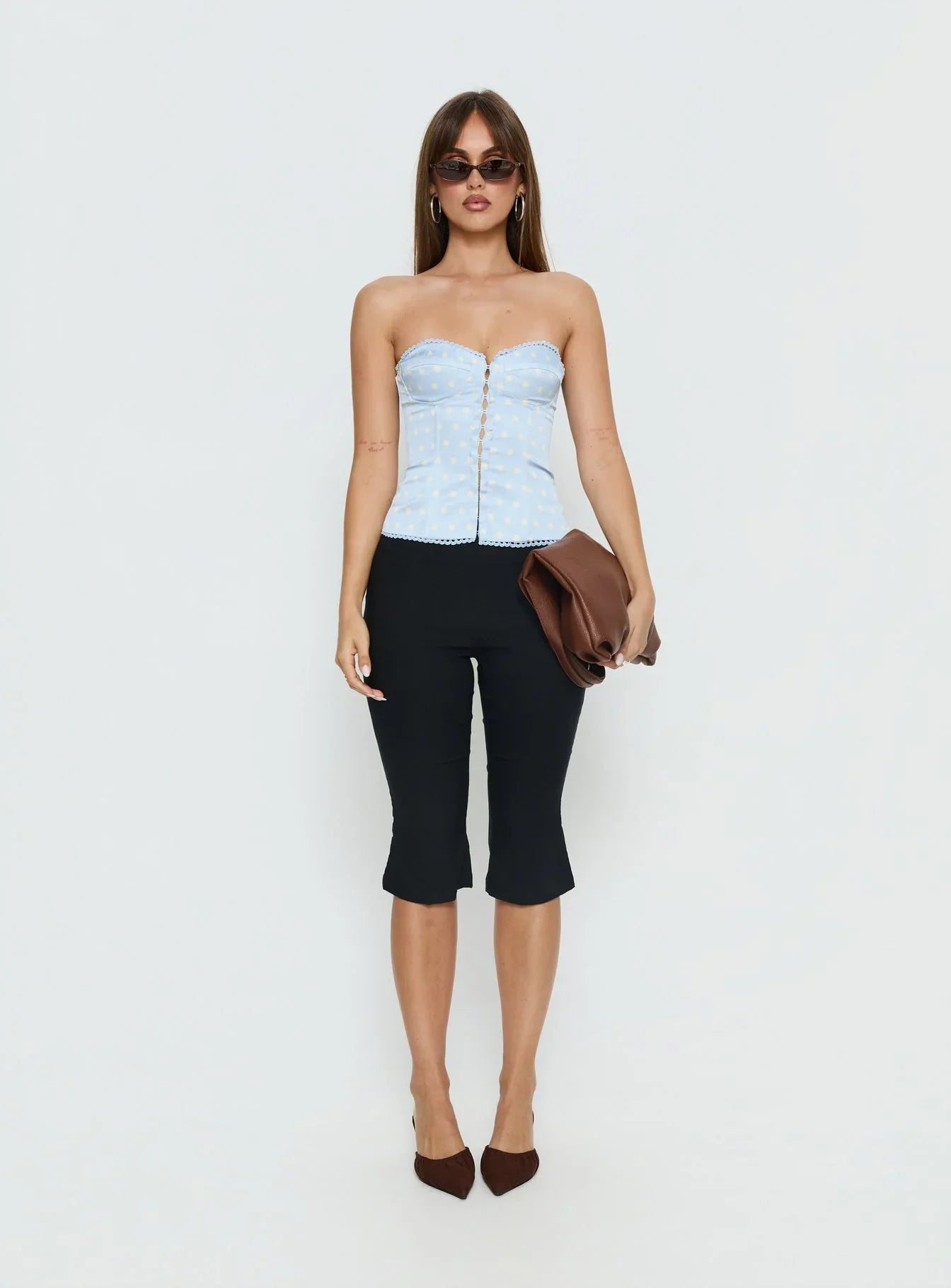 Jazzy Strapless Corset Top Blue / Lemon Polka