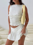 Roxee Ruched Linen Blend Top Cream Polka Dot