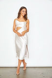 After Party Champagne Satin Midi Dress