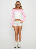 Take The Lead Zip Through Knit Sweater Pink / White