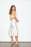 After Party Champagne Satin Midi Dress