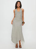 Junipa Halter Asymmetrical Maxi Dress White Stripe