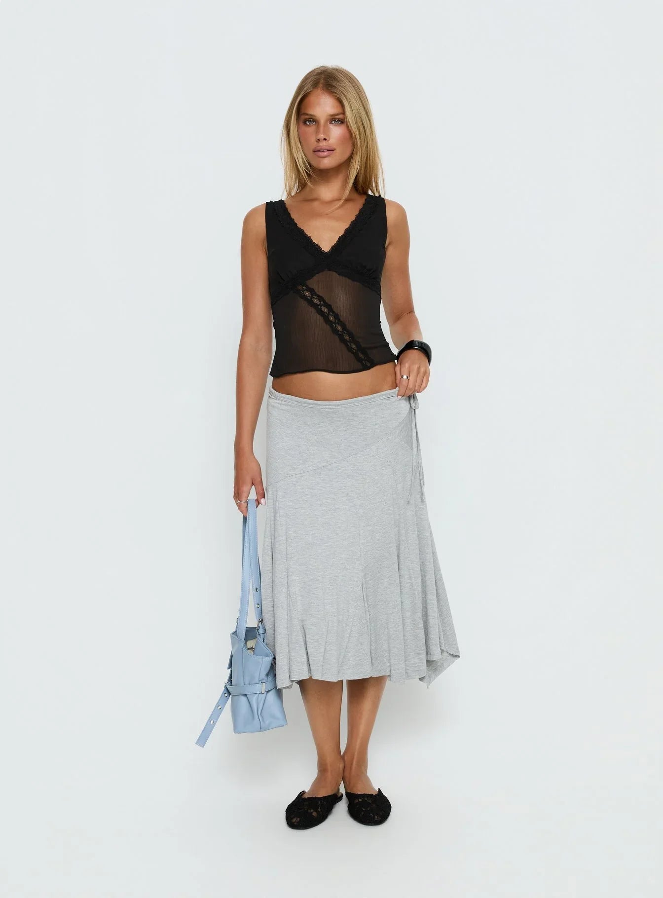 No Place Like Home Lace Trim V-Neck Top Black