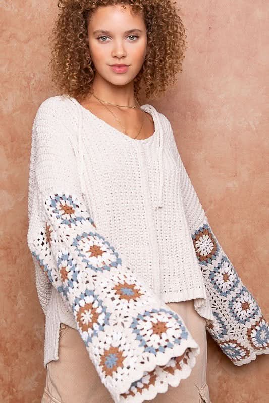 Cameron Beige Crochet Wide Bell Sleeve Sweater