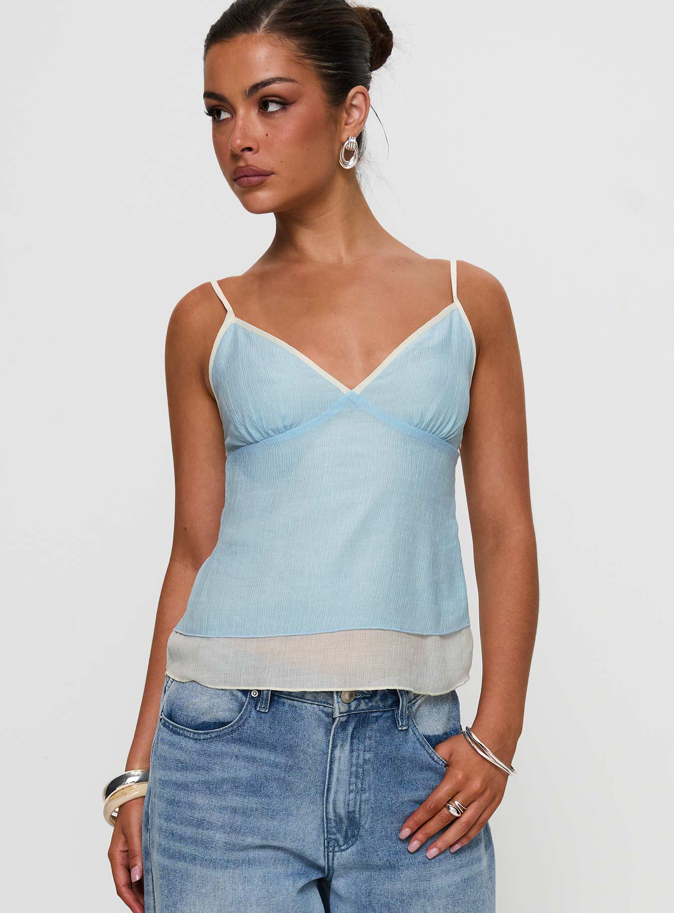 Majorie Layered Top Blue Cream