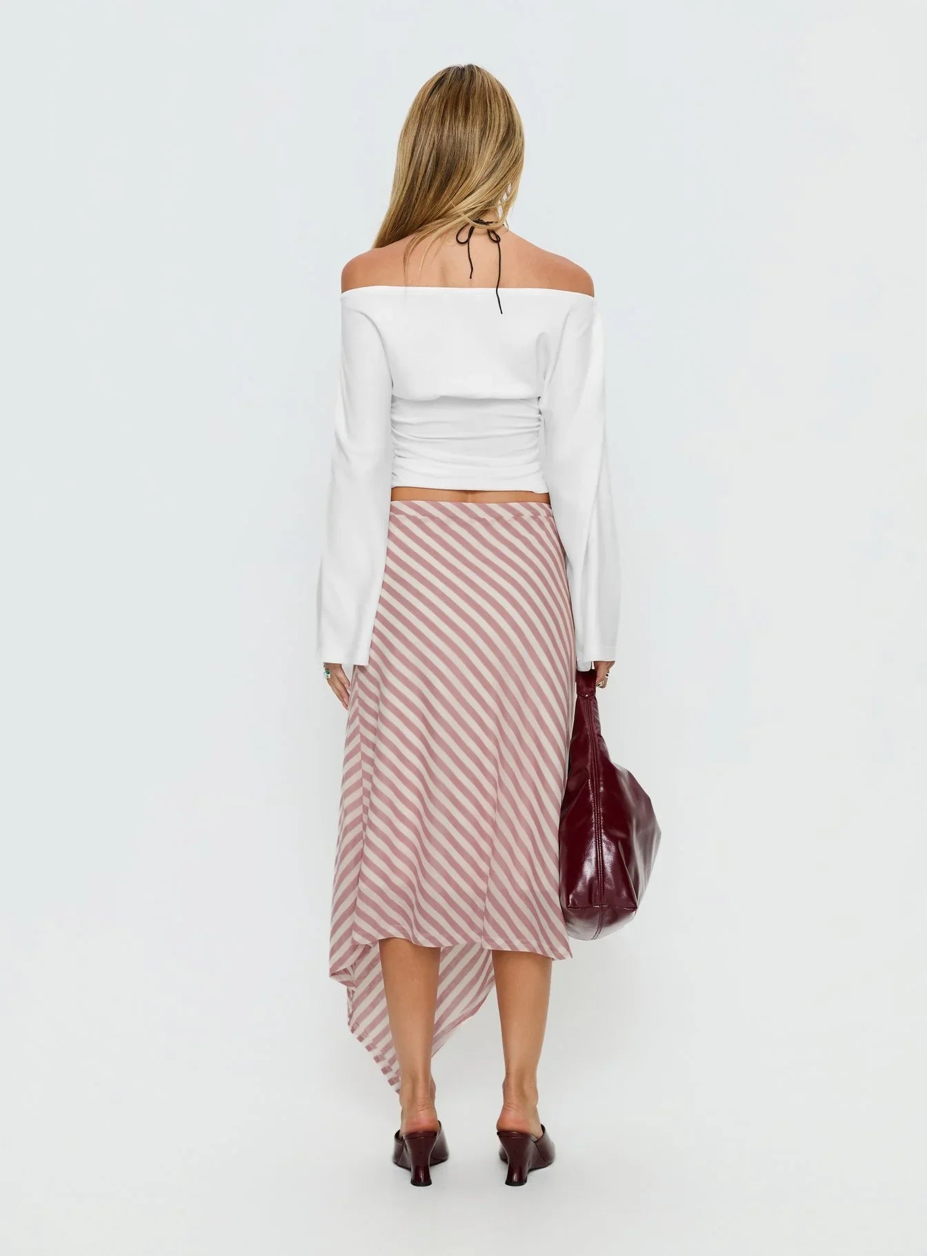 Gwenora Asymmetrical Midi Skirt Pink Stripe