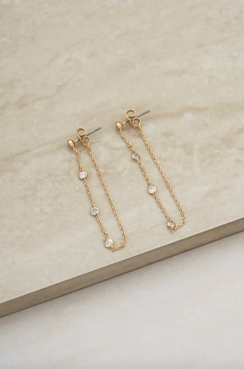 Ettika Elegantly Modern Chain and Crystal Strand 18K Gold Plated Earrings