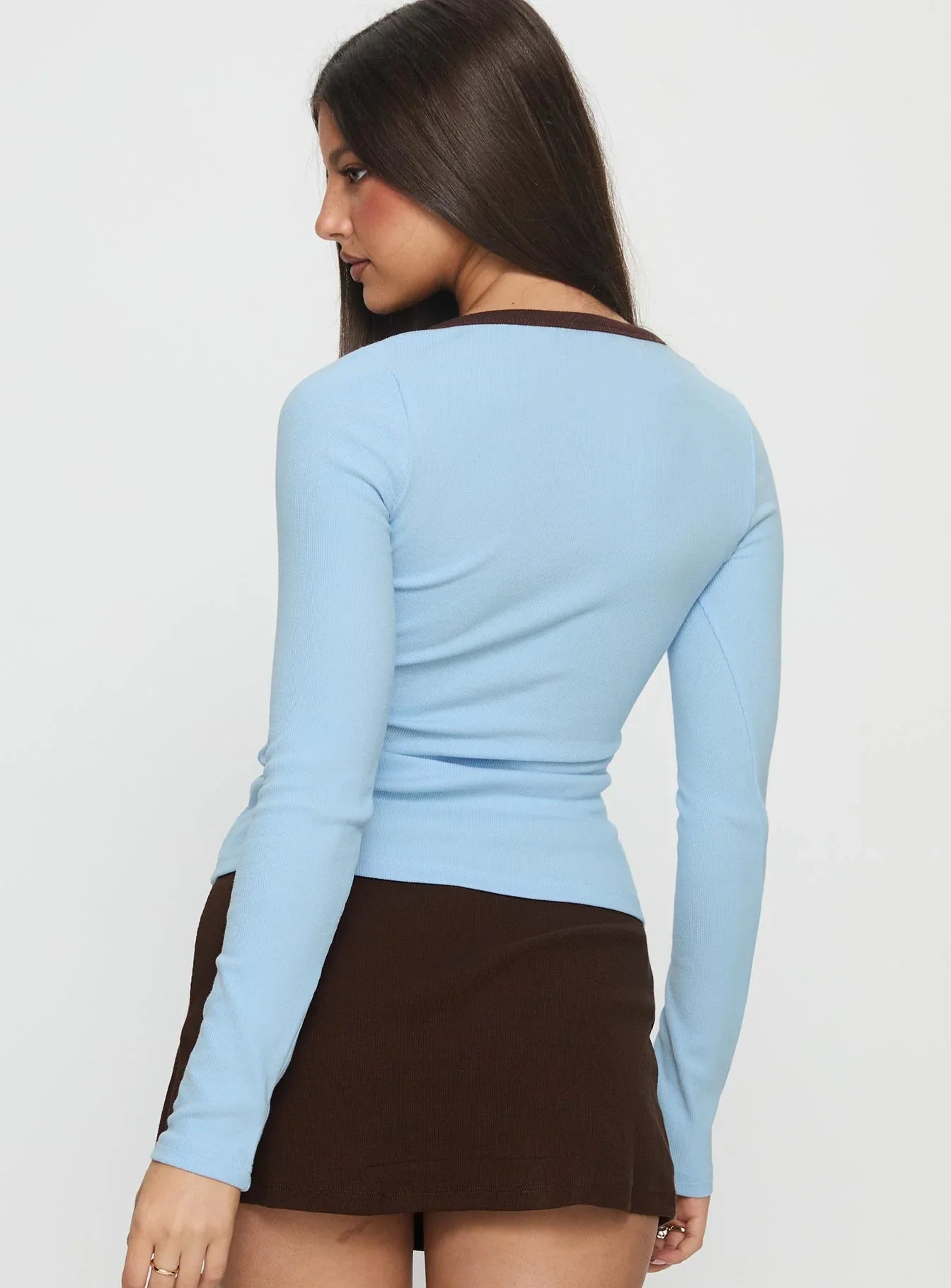 Baseline V Neck Long Sleeve Top Blue Brown