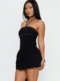 Nidia Eyelet Tie Neck Playsuit Black