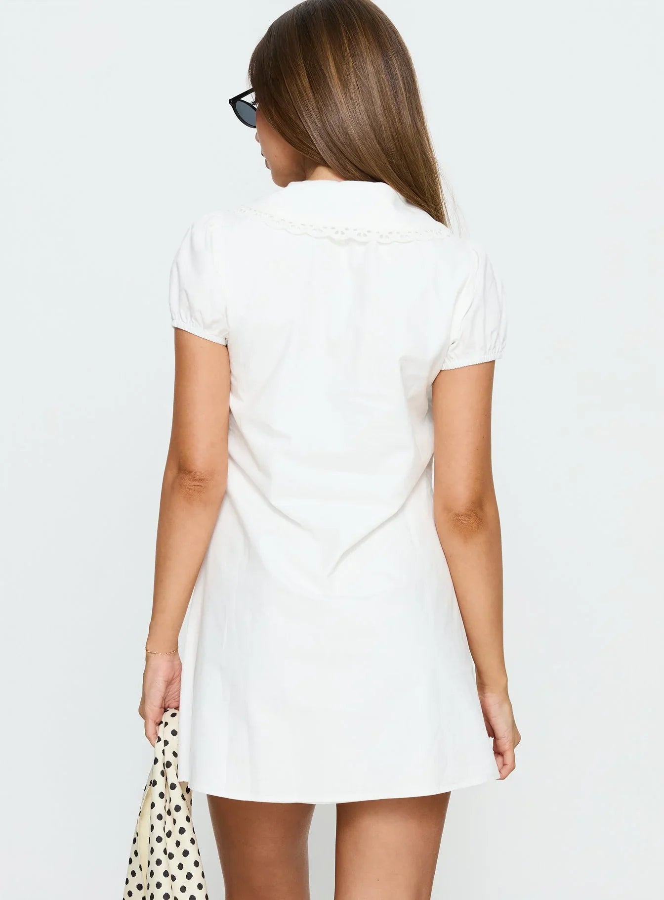 You've Got Mail Lace Trim Keyhole Mini Dress White