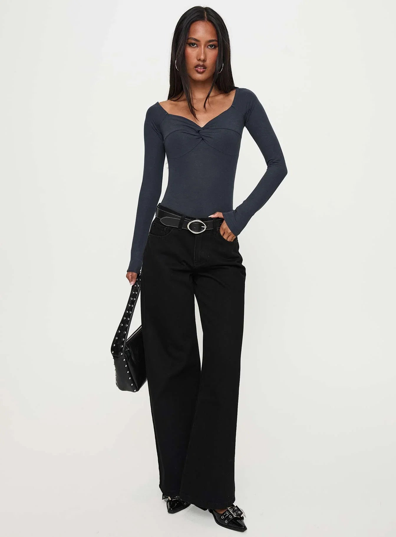 Heart Mend Long Sleeve Off The Shoulder Bodysuit Blue