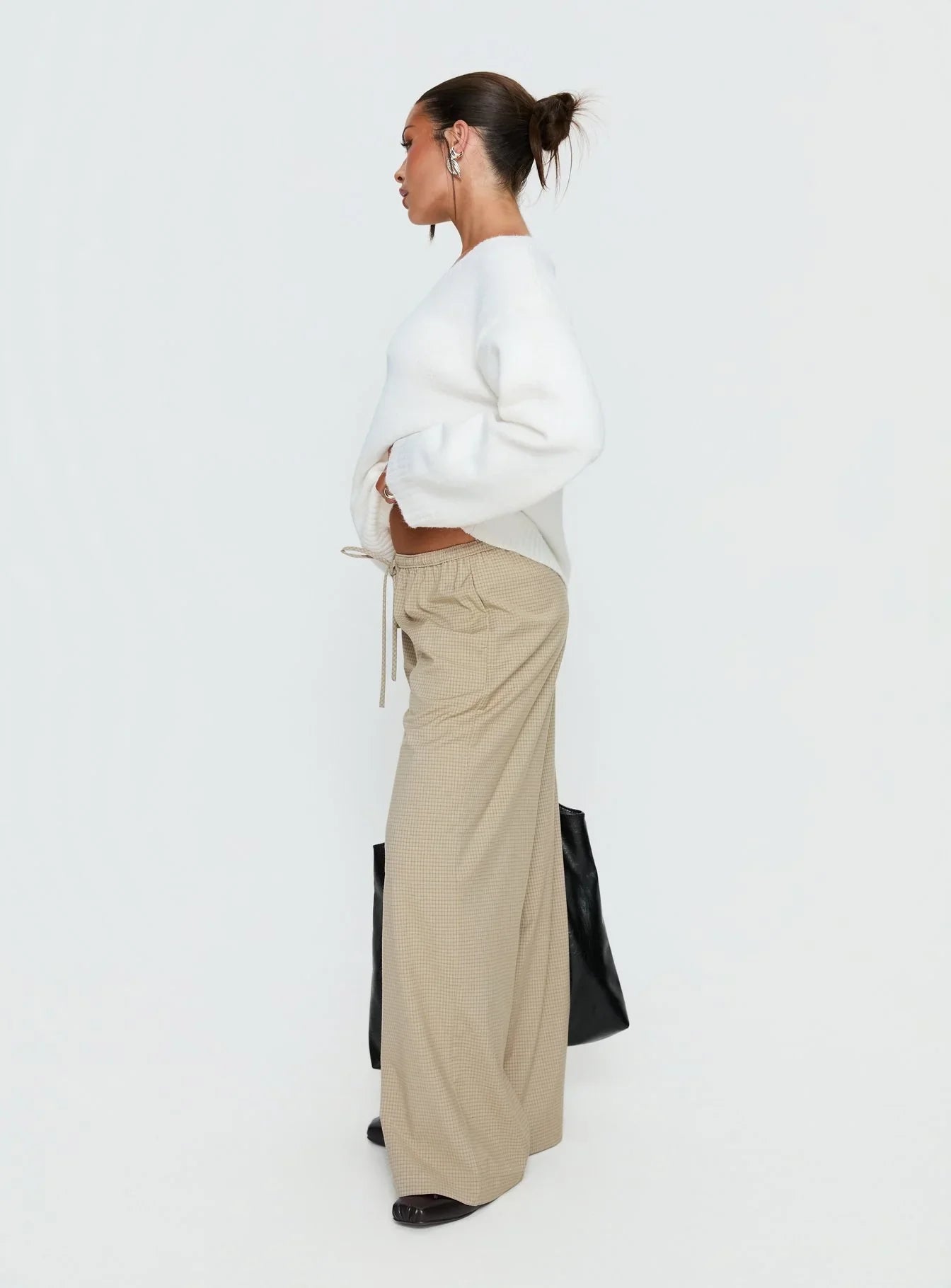 Ketrina Tie Waist Pants Beige Plaid