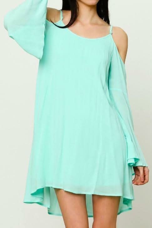 Welcome Back Mint Cold Shoulder Lace Up Dress