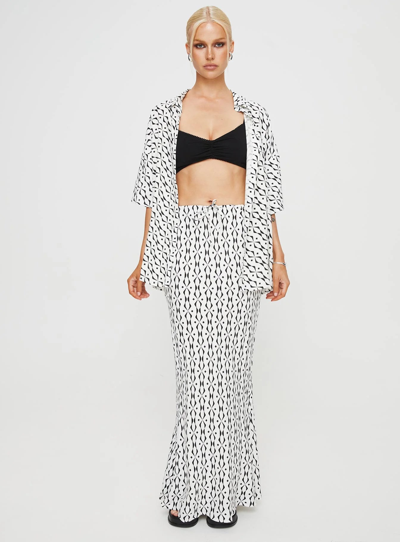 Mercer Linen Blend Maxi Skirt Black White