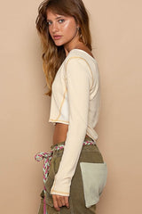 Real Love Cream Long Sleeve Crop Top