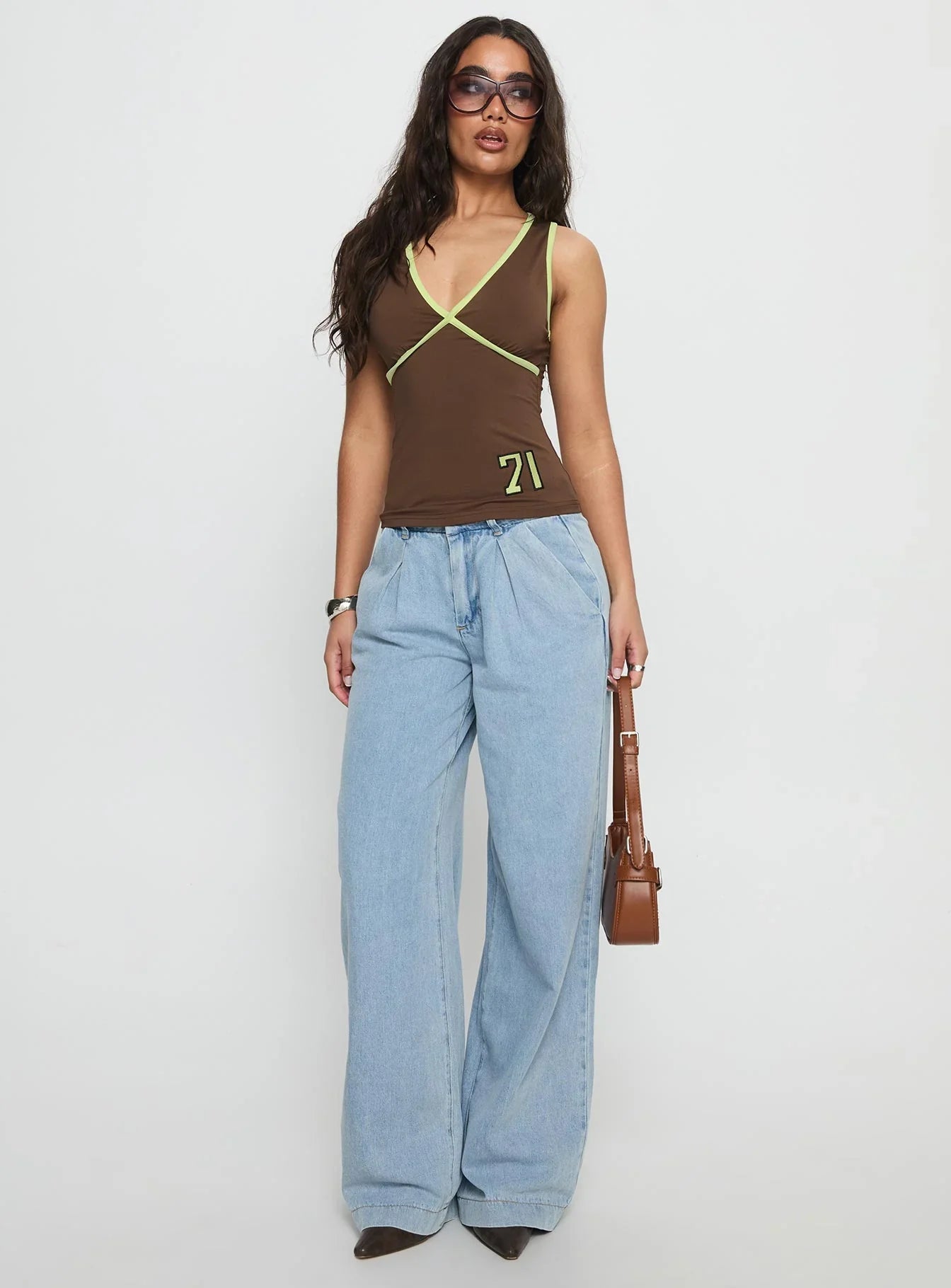 Siloh Mid Rise Wide Leg Denim Jeans Light Blue Wash