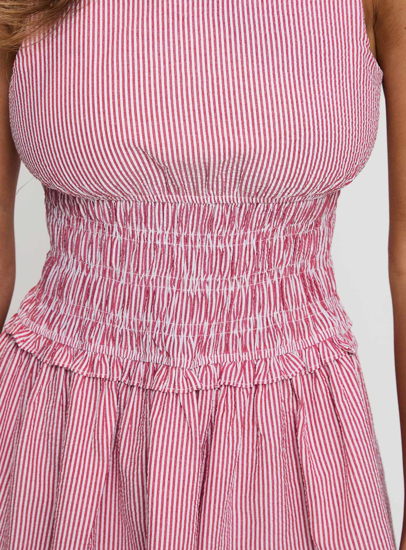 Yennifer Shirred Mini Dress Red White