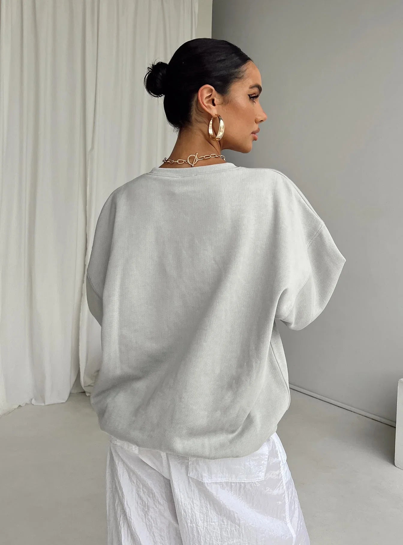 Princess Polly Crew Neck Sweatshirt Bubble Text Grey Cloud White