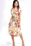 All In Bloom Cream Floral Print Midi Wrap Dress