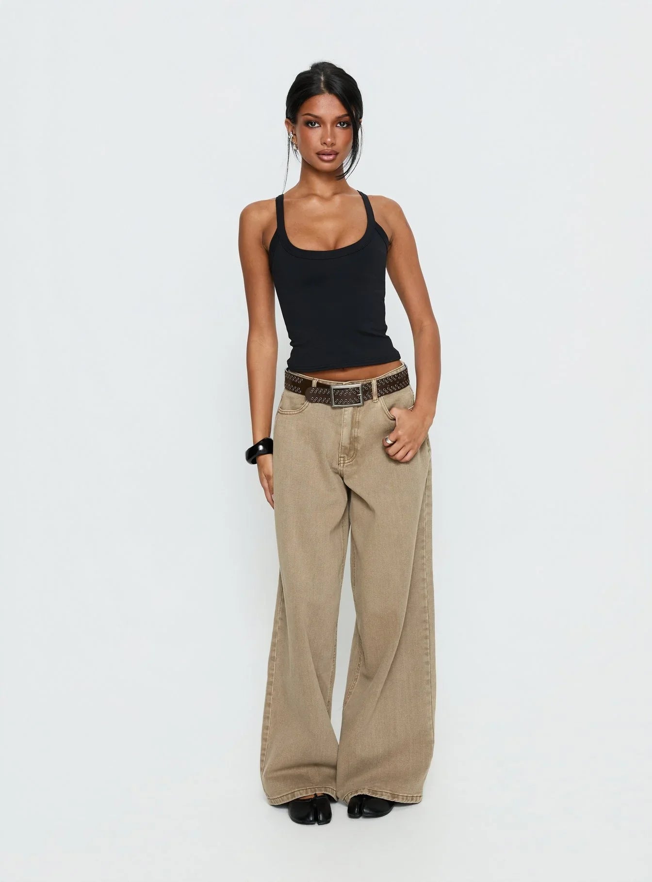Naylor Mid Rise Wide Leg Jeans Light Brown Wash