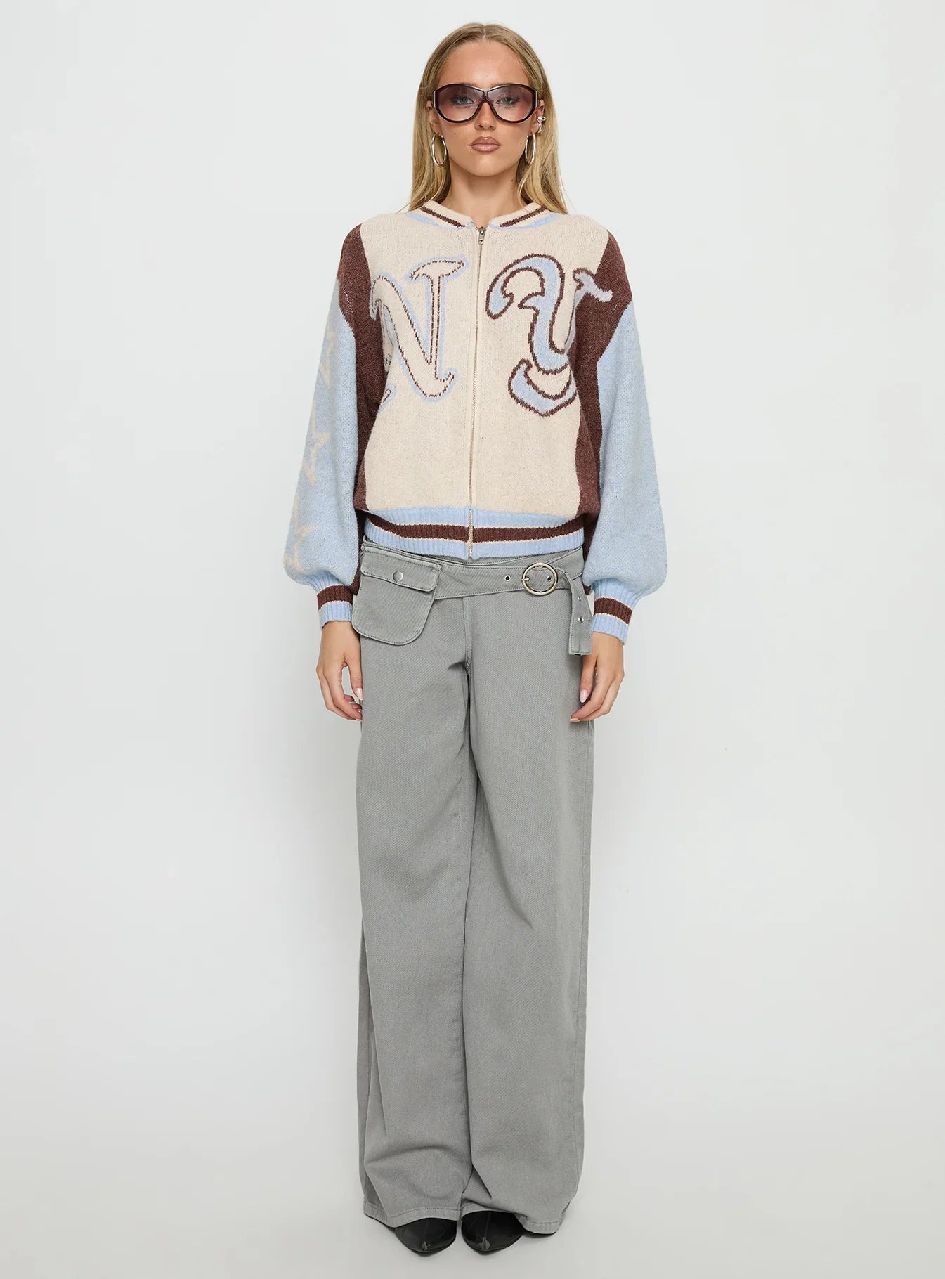 Brandyce Graphic Knit Jacket Blue / Chocolate