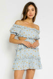 Maya Blue Floral Off the Shoulder Mini Dress