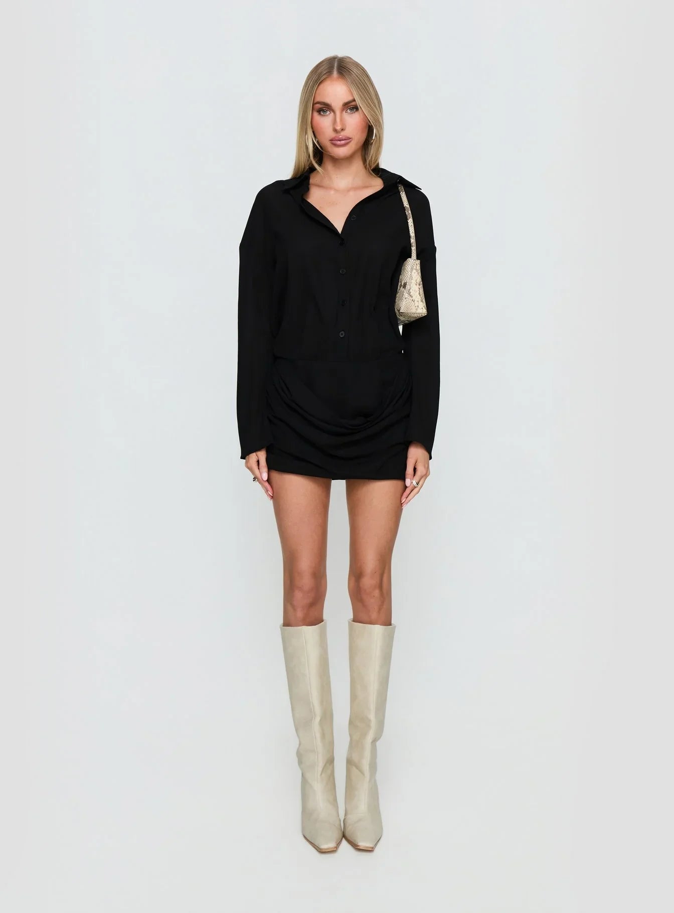 Tareno Long Sleeve Shirt Dress Black